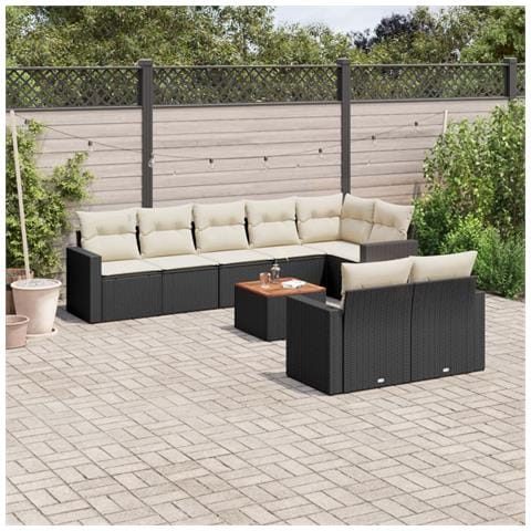 Set Divani Da Giardino 9 Pz Con Cuscini Nero In Polyrattan - Foto 1