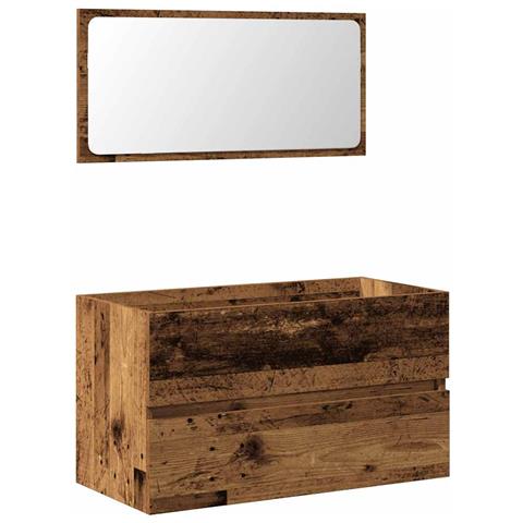 Mobile Da Bagno Con Specchio In Legno Antico Legno Multistrato - Foto 2