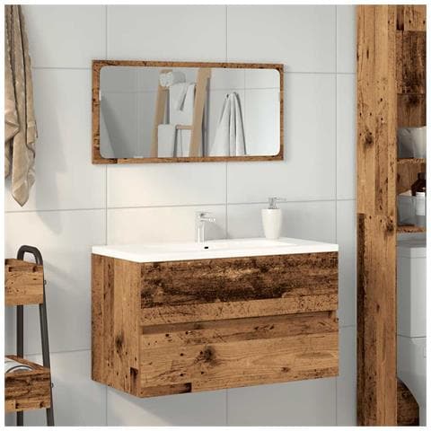 Mobile Da Bagno Con Specchio In Legno Antico Legno Multistrato - Foto 3