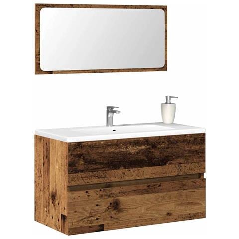 Mobile Da Bagno Con Specchio In Legno Antico Legno Multistrato - Foto 1