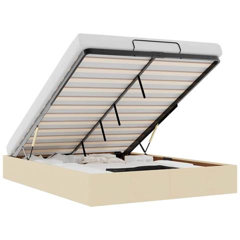 Struttura Letto Pouf Senza Materasso Crema 140x190 Cm Tessuto - Foto 2