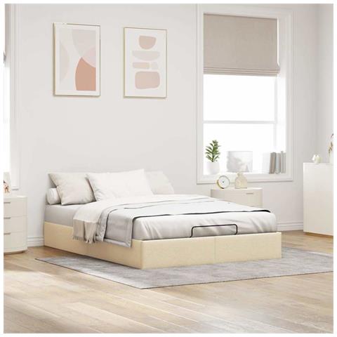 Struttura Letto Pouf Senza Materasso Crema 140x190 Cm Tessuto - Foto 3