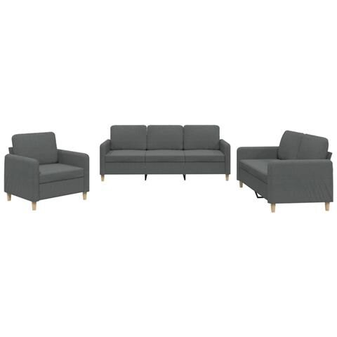 Set Di Divani 3 Pz Con Cuscini Grigio Scuro In Tessuto - Foto 2