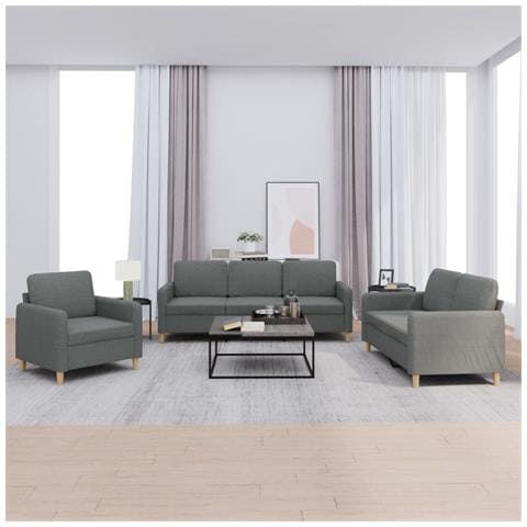 Set Di Divani 3 Pz Con Cuscini Grigio Scuro In Tessuto - Foto 1