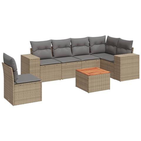 Set Divani Da Giardino 7 Pz Con Cuscini Beige In Polyrattan - Foto 2