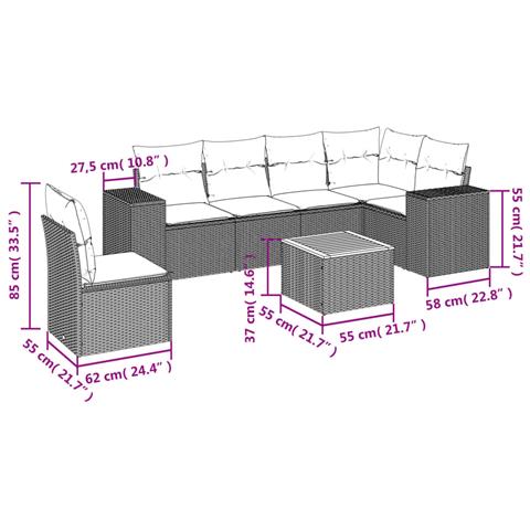 Set Divani Da Giardino 7 Pz Con Cuscini Beige In Polyrattan - Foto 3