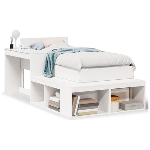 Letto Senza Materasso Bianco 75x190 In Legno Massello Di Pino - Foto 2