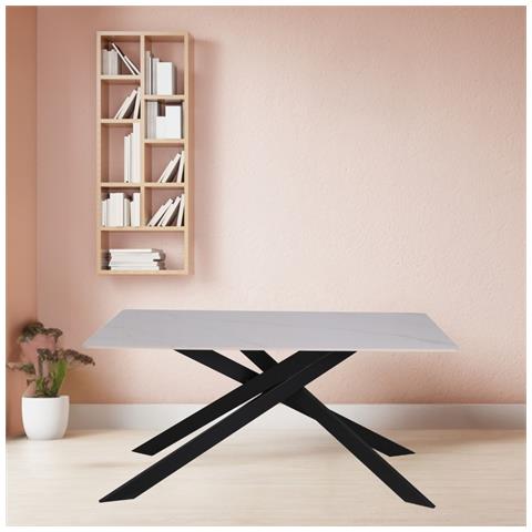 Tavolo Star Con Piano In Ceramica Effetto Marmo Bianco Lucido E Gambe Nere - Foto 1