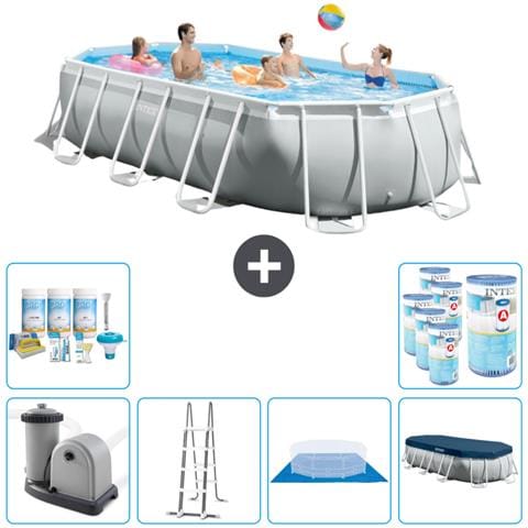 Piscina Fuori Terra - Ovale - 503x274x122 Cm - Grigio - Include Accessori Coordinati Cb41 - Foto 1