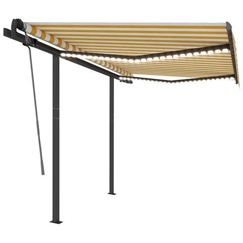 Tenda Da Sole Retrattile Manuale Con Led 3,5x2,5m Gialla Bianca - Foto 1