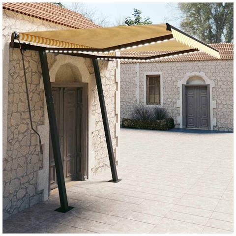 Tenda Da Sole Retrattile Manuale Con Led 3,5x2,5m Gialla Bianca - Foto 8