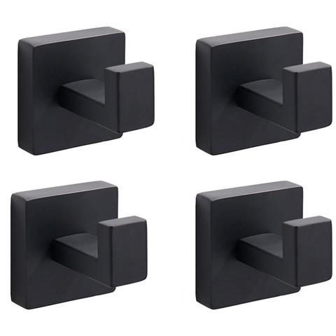 Set Da 4 Ganci Quadrati Da Parete, Ganci Appendiabiti Neri In Acciaio Inox Resistente - Foto 1