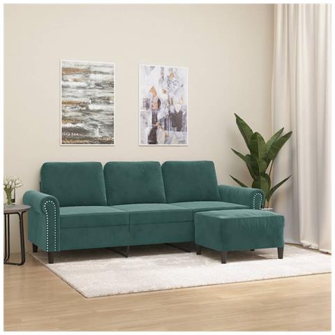 Divano a 3 Posti con Poggiapiedi Verde scuro 180 cm in Velluto - Foto 2