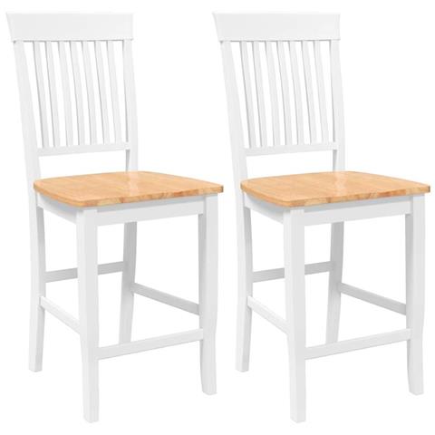 Sgabelli da Bar 2 pz Bianchi in Legno Massello di Hevea - Foto 1