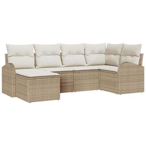 Set di divani da giardino da 6 pezzi con cuscini Beige Rattan Polivalente - Foto 1