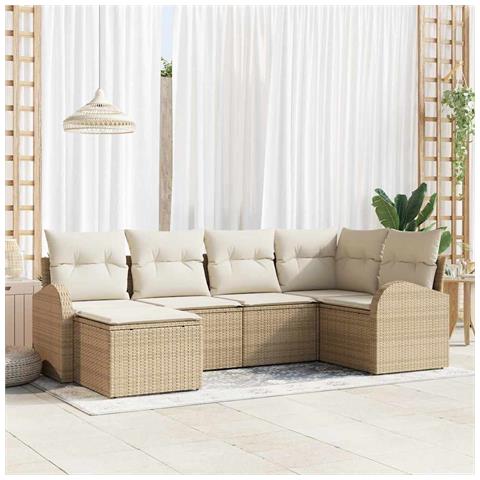 Set di divani da giardino da 6 pezzi con cuscini Beige Rattan Polivalente - Foto 2