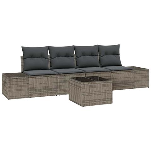 Set Divano da Giardino in 5 Pezzi con Cuscini Grigio Polyrattan - Foto 1