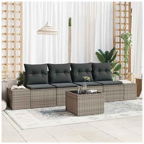 Set Divano da Giardino in 5 Pezzi con Cuscini Grigio Polyrattan - Foto 2