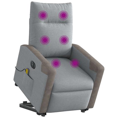 Poltrona Alzapersona Massaggi Elettrica Grigio Chiaro Tessuto - Foto 2