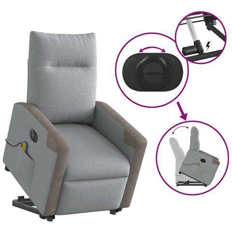 Poltrona Alzapersona Massaggi Elettrica Grigio Chiaro Tessuto - Foto 9