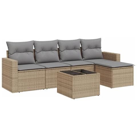 Set Divano da Giardino 6 pz con Cuscini Beige in Polyrattan - Foto 1