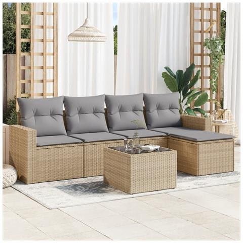Set Divano da Giardino 6 pz con Cuscini Beige in Polyrattan - Foto 2