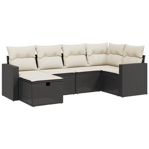 Set Divano da Giardino 6 pz con Cuscini Nero in Polyrattan - Foto 1