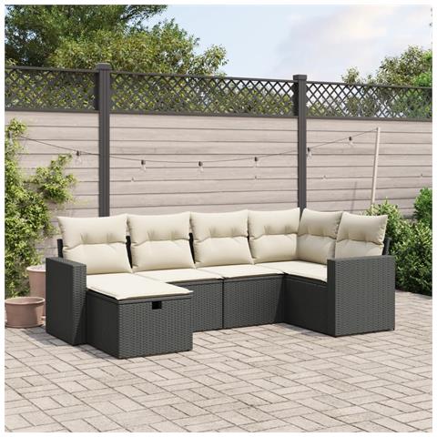 Set Divano da Giardino 6 pz con Cuscini Nero in Polyrattan - Foto 2