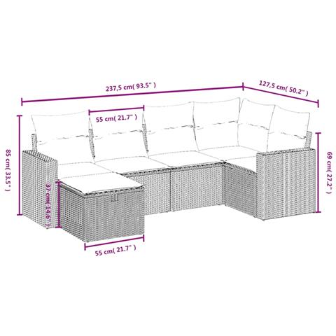 Set Divano da Giardino 6 pz con Cuscini Nero in Polyrattan - Foto 4