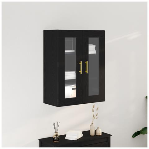 Armadio a Muro con Porte in Vetro Rovere Nero 69,5x34x90 cm - Foto 2