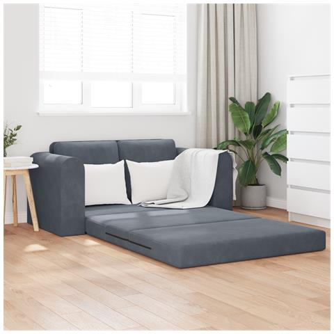 Divano Letto Aperto 2 in 1 Grigio Scuro 148x71x83 cm Velluto - Foto 2