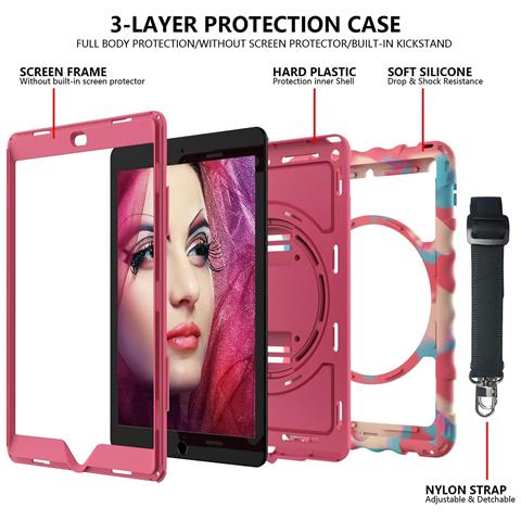 Custodia Per Ipad 6/5/pro 9.7"" Con Supporto E Tracolla Rosa - Foto 2