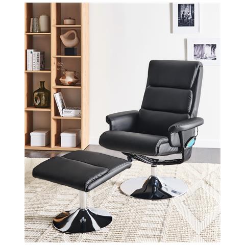 Poltrona Massaggiante Legend Con Poggiapiedi Pelle Sintetica Nero - Foto 1