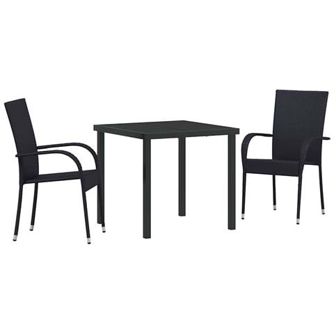 Set da Pranzo per Giardino 3 pcs Nero Poly Rattan - Foto 1