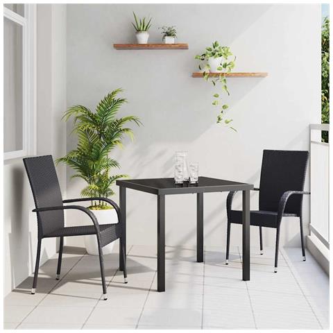 Set da Pranzo per Giardino 3 pcs Nero Poly Rattan - Foto 2