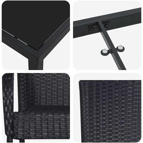 Set da Pranzo per Giardino 3 pcs Nero Poly Rattan - Foto 9