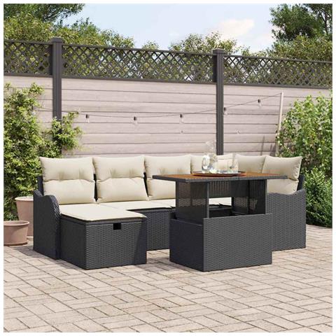 Set Divano da Giardino con cuscino 7 pcs Nero Poly Rattan - Foto 2