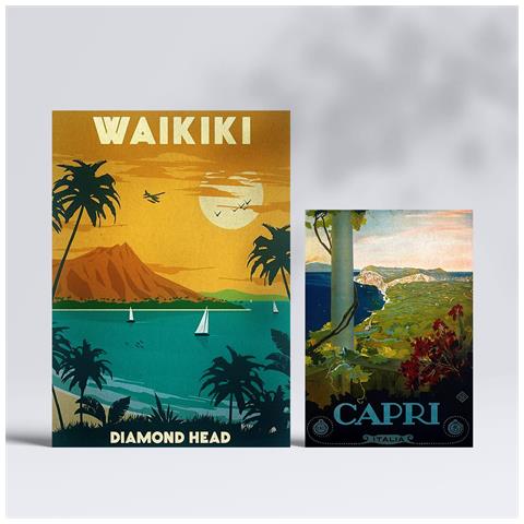 Set Di 6 Stampe Spiagge E Crociere Illustrazioni A Colori Di Cartelloni Turistici D'epoca Provenienti Da Tutto Il Mondo A3 & A4 Senza Cornice - Foto 2