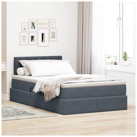 Letto con contenitore e LED Grigio scuro 120 x 200 cm Velluto - Foto 2