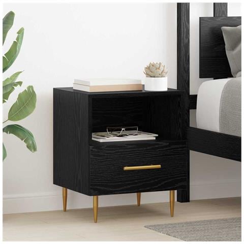 Comodino con cassetto Nero 40 x 35 x 47,5 cm Legno multistrato - Foto 2