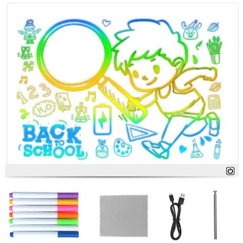 Lavagna Led Trasparente Fai-da-te - Edizione Rgb Bianca Grande (30x20cm) Con 7 Pennarelli Colorati E Cavo Usb-c - Foto 1