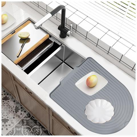 Tappetino Scolapiatti Inclinato A Forma Di U - Protezione In Silicone Per Piano Di Lavoro Grey - Foto 2
