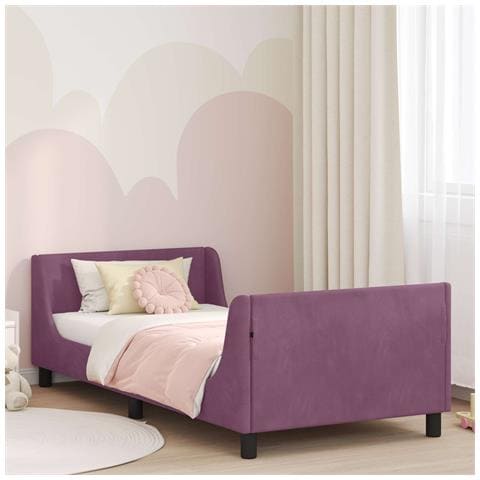 Struttura letto bambini con testata Viola 90 x 190 cm Velluto - Foto 2