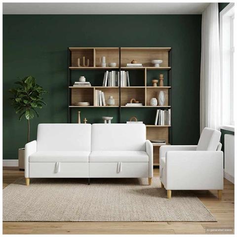 Set di Divani con Storage 2 pcs Bianco Poliestere - Foto 2