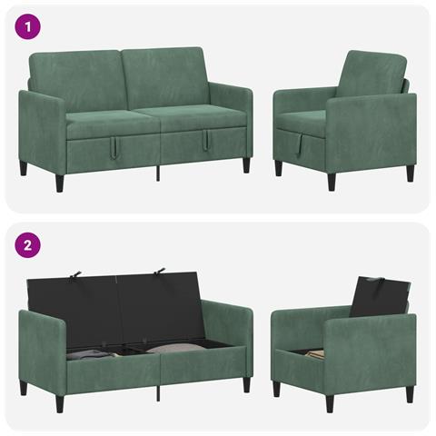 Set di Divani con Storage 2 pz Verde Mare Poliestere - Foto 9