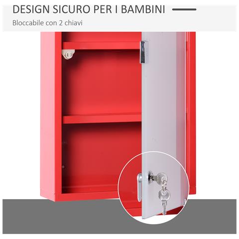 Armadietto Cassetta Pronto Soccorso Per Medicinali Rosso, 60x30x12cm - Foto 6