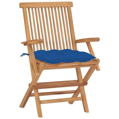 Sedie da Giardino con Cuscini Blu 8 pz in Massello di Teak - Foto 2