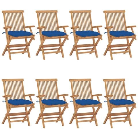 Sedie da Giardino con Cuscini Blu 8 pz in Massello di Teak - Foto 1