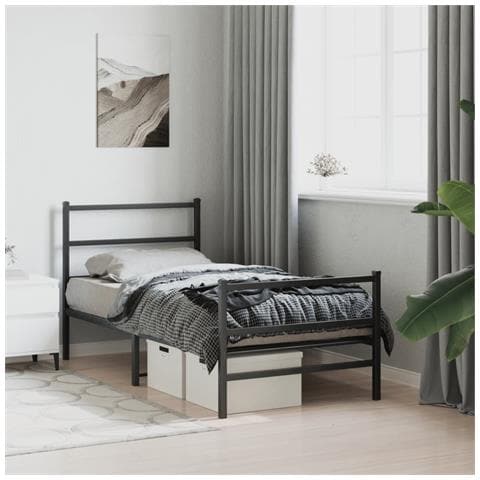 Giroletto Con Testiera E Pediera Metallo Nero 90x190 Cm - Foto 3
