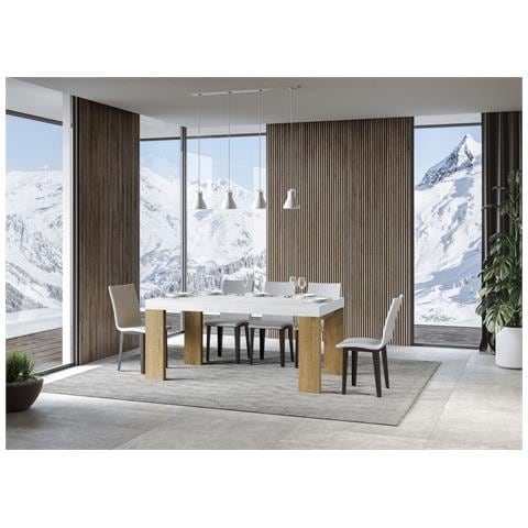 Tavolo Allungabile 90x160/264 Cm Roxell Mix Piano Bianco Frassino - Gambe Noce - Bianco Frassino /quercia Natura - Foto 5